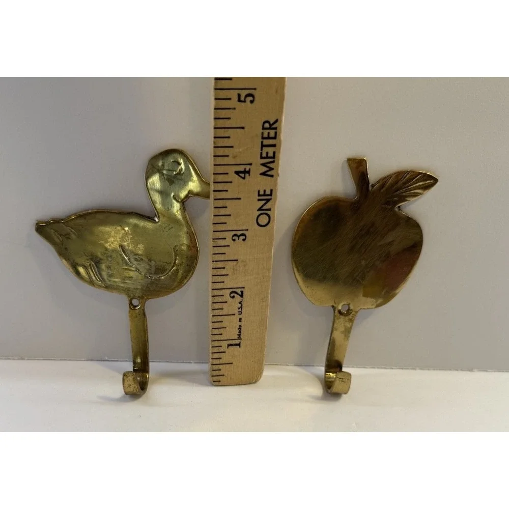VTG Brass Duck & Apple Hook Lot Coat Hanger Wall Bird Fowl Fishing Hunting Set